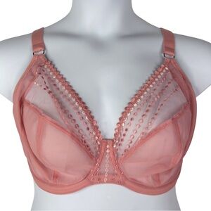 Elomi Matilda Plunge Bra sz 34H (UK) / 34K (US) * Rose Pink Dot Trim Sheer